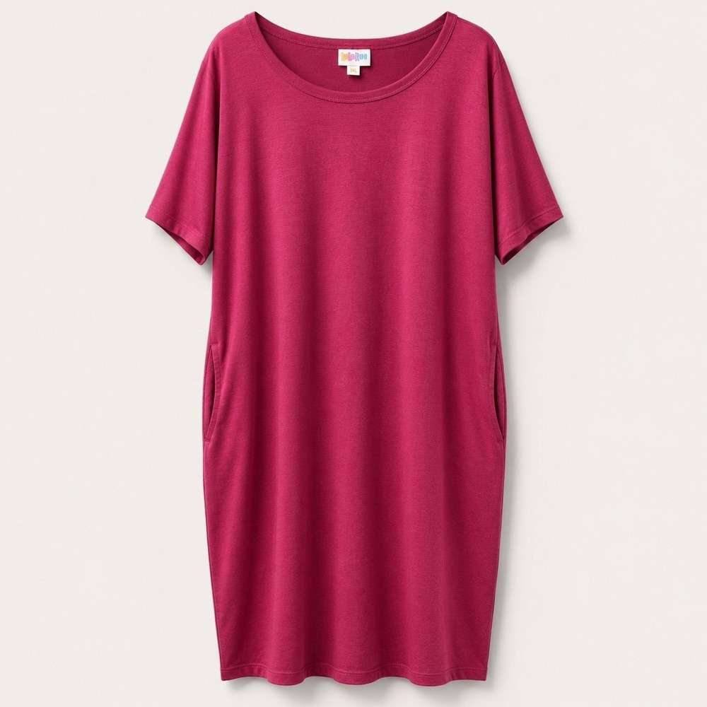 LuLaRoe Maria Dress Womens 3XL Pink Solid T-Shirt Midi Pockets Casual Lounge